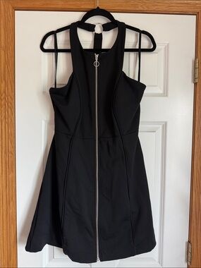 EUC Free People Black Halter Mod Mini Dress with Full  Front Zipper size Large